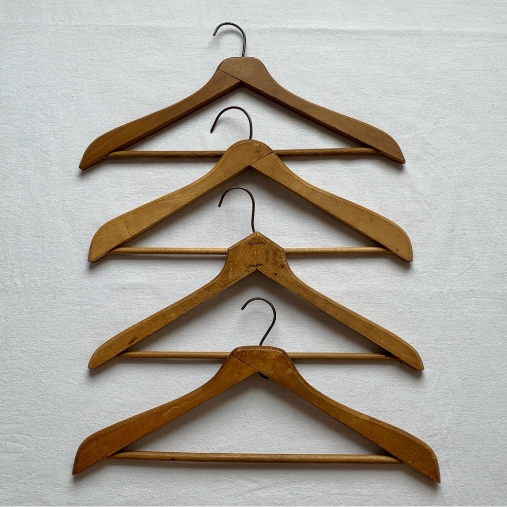 Vintage Natural Wooden Clothing Hangers Set of 4